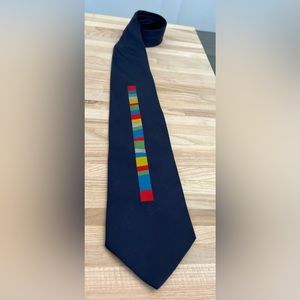 Gene Meyer New York Men’s Tie 100% Silk Dark Blue and Abstract Color Blocks